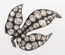 An antique diamond brooch, of foliate form,