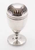 A George III pounce pot by John Eckford, London 1801, of bullet form, with screw pierced lid,