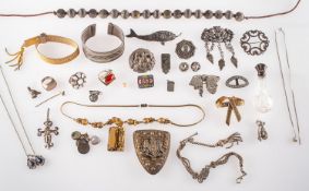 A mixed group of mainly antique and vintage costume and silver jewellery and items of interest,