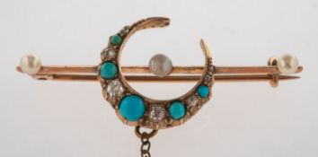 A Victorian crescent moon bar brooch,