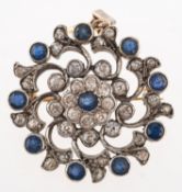 A sapphire and diamond brooch pendant,