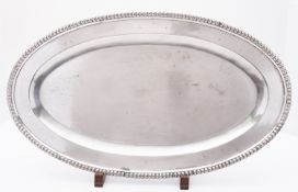 A mid 20th century oval fish platter, Poland .800, after 1920, beaded rim, 54cm, (21ins.