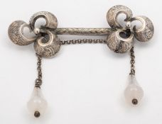 A Henry Ellis patent safety chain and silver bar brooch/ pin by Hilliard & Thomason, Exeter,