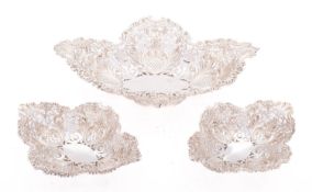 A trio of Victorian silver baskets by James Dixon & Sons Ltd, Sheffield 1899, of shaped oval form,