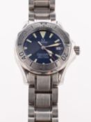 Omega Seamaster a lady's stainless steel wristwatch complete with boxes and paperwork the blue wavy