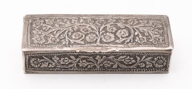 A mid 20th century Iranian silver dressing table box, not marked, with hinged lid,