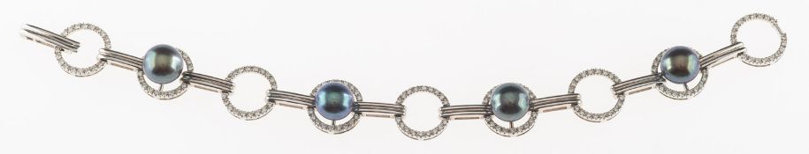 A Tahitian pearl and diamond bracelet,