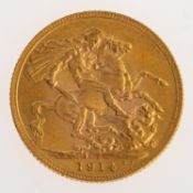 A full sovereign, a George V 1914 full sovereign, 8.1grams.