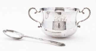 A Victorian silver christening porringer and spoon by Wakely & Wheeler, London 1898,