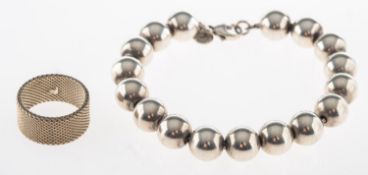 Tiffany & Co. A Hardware ball bracelet and a Somerset mesh ring,
