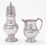 A George V silver sugar caster and cream jug by Adie Brothers Ltd, Birmingham 1934,