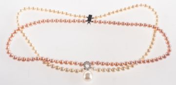 A double row pearl and diamond necklace,