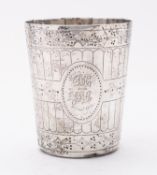 A Victorian silver beaker maker's mark rubbed out, London 1869, of inverted tapering form,