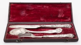 A William IV silver cased three piece Christening set by Aaron Hadfield, Sheffield 1838,