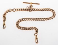 A fob chain, with T-bar and two swivel clasps, T-bar marked 9c, majority of links marked 9c,