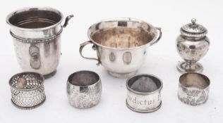 A mixed group of silver including; a Edward VII two handled cup by Harry Hayes, Birmingham 1902,