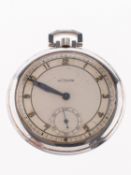 LeCoultre Co, a stainless-steel pocket watch, the silvered dial with luminous Arabic numerals,