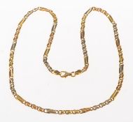 An Egyptian tri-colour fancy link chain, lobster catch, Foreign marks, length approx. 50.0cm, 24.