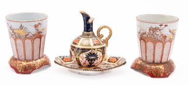 Two Kutani porcelain beaker vases decora