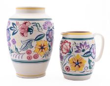 A Poole pottery vase and matching jug pa