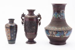 A Chinese bronze and cloisonné vase deco