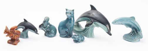 Seven Poole pottery animal models.