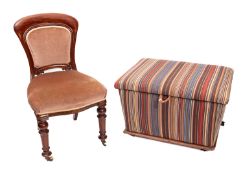 A striped ottoman and a mahogany frame c
