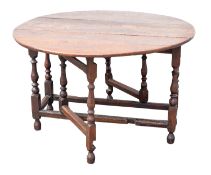 A William & Mary oak gateleg table,