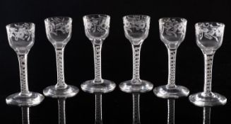 A set of six English wine glasses,
