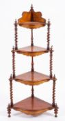 A Victorian mahogany and marquetry four tier corner etagere,