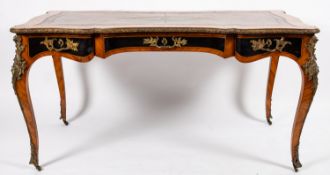 A fine walnut, ebonised and gilt bronze mounted bureau plat in Louis XV style,