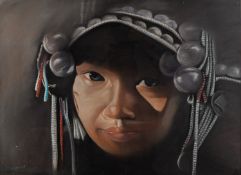 Tonoz (Contemporary) - Portrait of a Balanese woman - Pastel on paper - 51 x 70cm,
