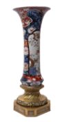 A large Japanese Imari and polished bronze-mounted trumpet vase,