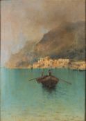 Salvatore Petruolo (Italian,1857 - 1946) - The Amalfi Coast - Oil on canvas - 56 x 40cm, 75 x 59.