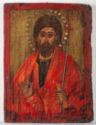 A painted wooden Russian icon depicting Christ Pantocrator, 28 x 21cm.