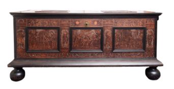 A fine north Italian cedarwood and part ebonised coffer, 17th century;