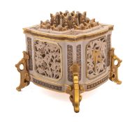 An unusual Royal Worcester Japanesque multiple flower vase of shaped square form with reticulated