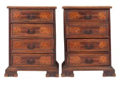 A fine pair of Italian walnut and marquetry commodes,