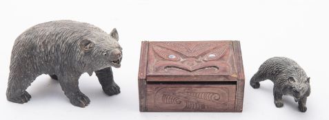 Two 'Black Forest' carved wood models of bears, early 20th century; naturalistically modelled,