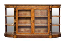 A fine Victorian burr walnut, marquetry and banded credenza,
