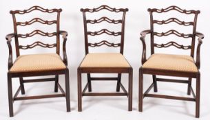 A set of ten mahogany dining chairs in George III Chippendale style,