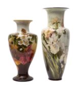 Two Royal Doulton Faience vases, one painted with fruiting bramble by Alice Marshall, 34cm high,