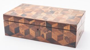 A George IV cube parquetry sample wood writing slope,
