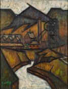 Milward Casey (British, 20th Century) - Aberfan Valley - Oil on board - 65 x 50cm, 68.5v x 53.