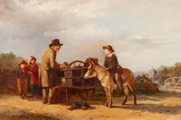 William Henry Hopkins (British, 1853 -1892) A wayside Tinker and boy on a donkey,