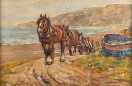 James William Booth (British, 1867-1953) - Home from the beach - Watercolour - 32 x 49cm, 37.