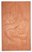 Oliver O'Connor Barrett (1908-1987) A relief carved and stained wood depiction of a couple,
