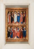 Four painted wooden Russian Icons, depicting the Crucified Christ,