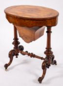 A Victorian burr walnut and marquetry sewing / work table.