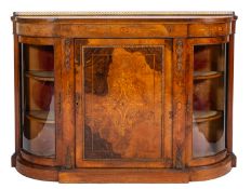 A Victorian walnut and marquetry breakfront credenza,